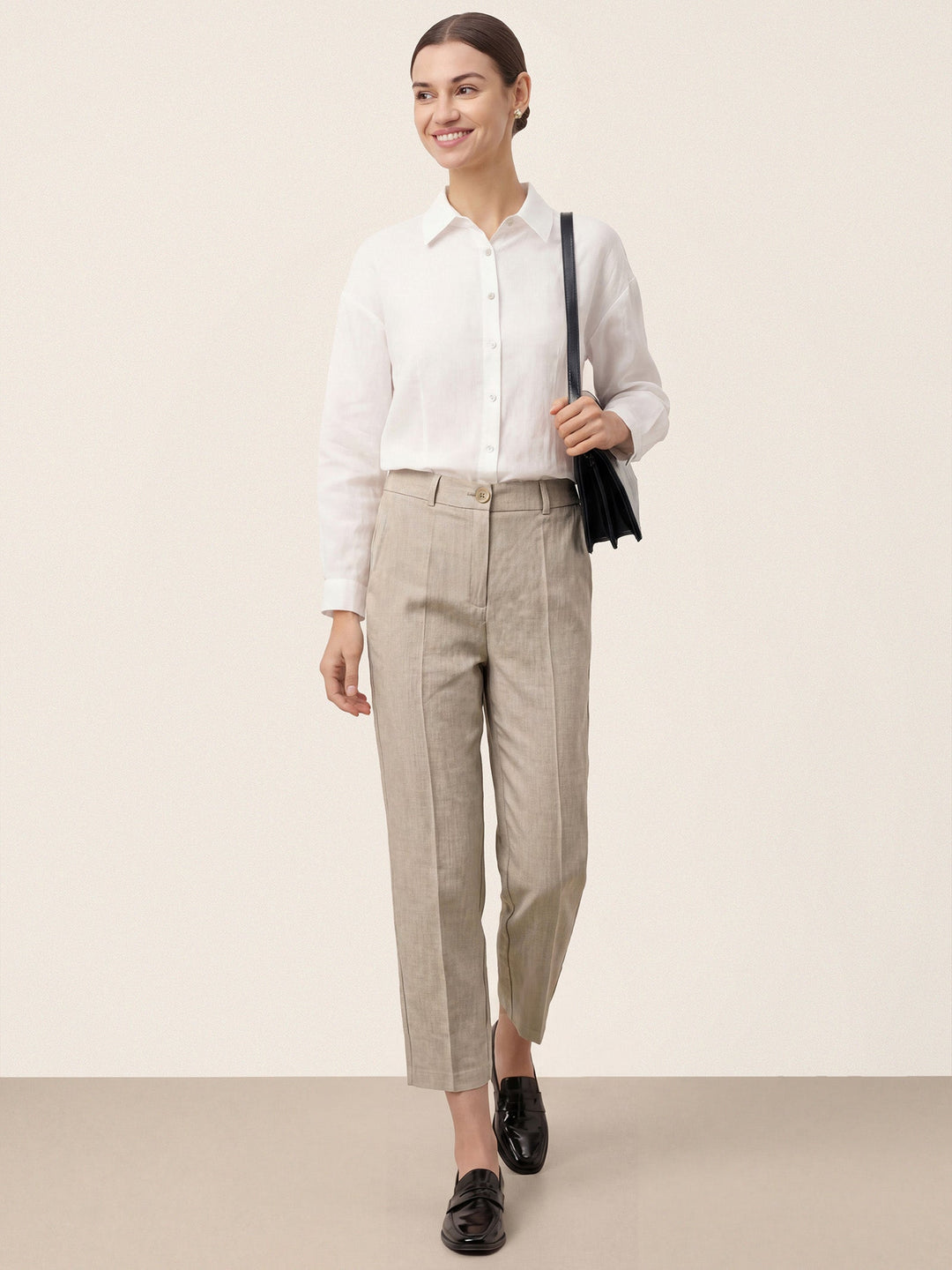 Linen Tailored Straight Cropped Pants LOGAN