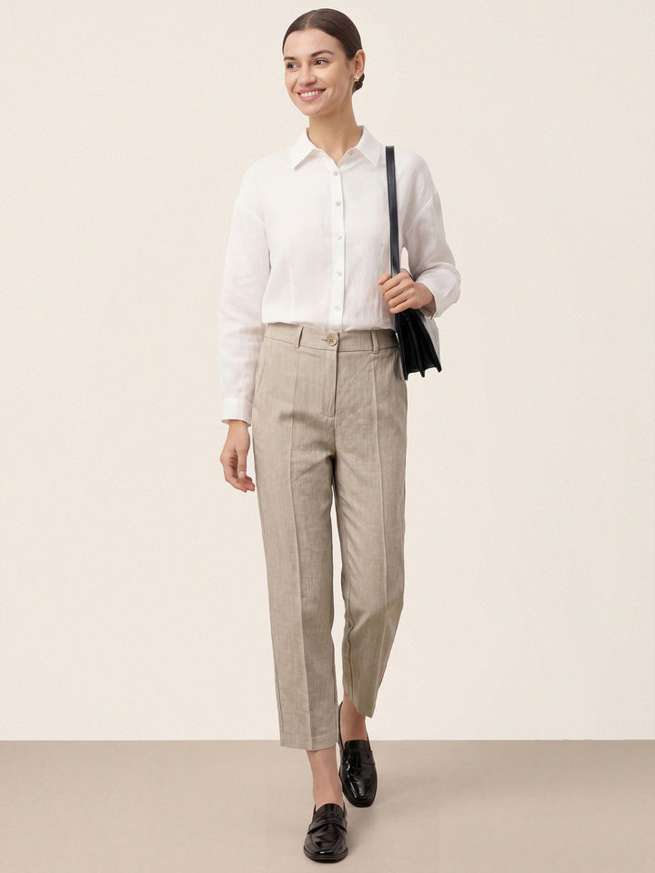 Linen Tailored Straight Cropped Pants LOGAN