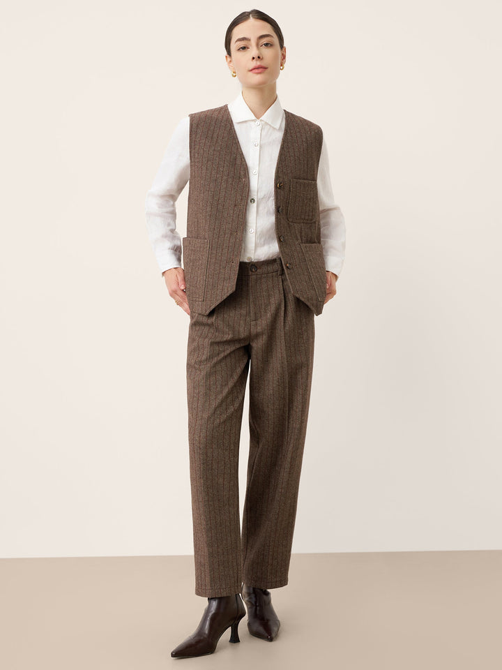 Wool Striped Tapered Tailored Trousers CASSIOPEIA