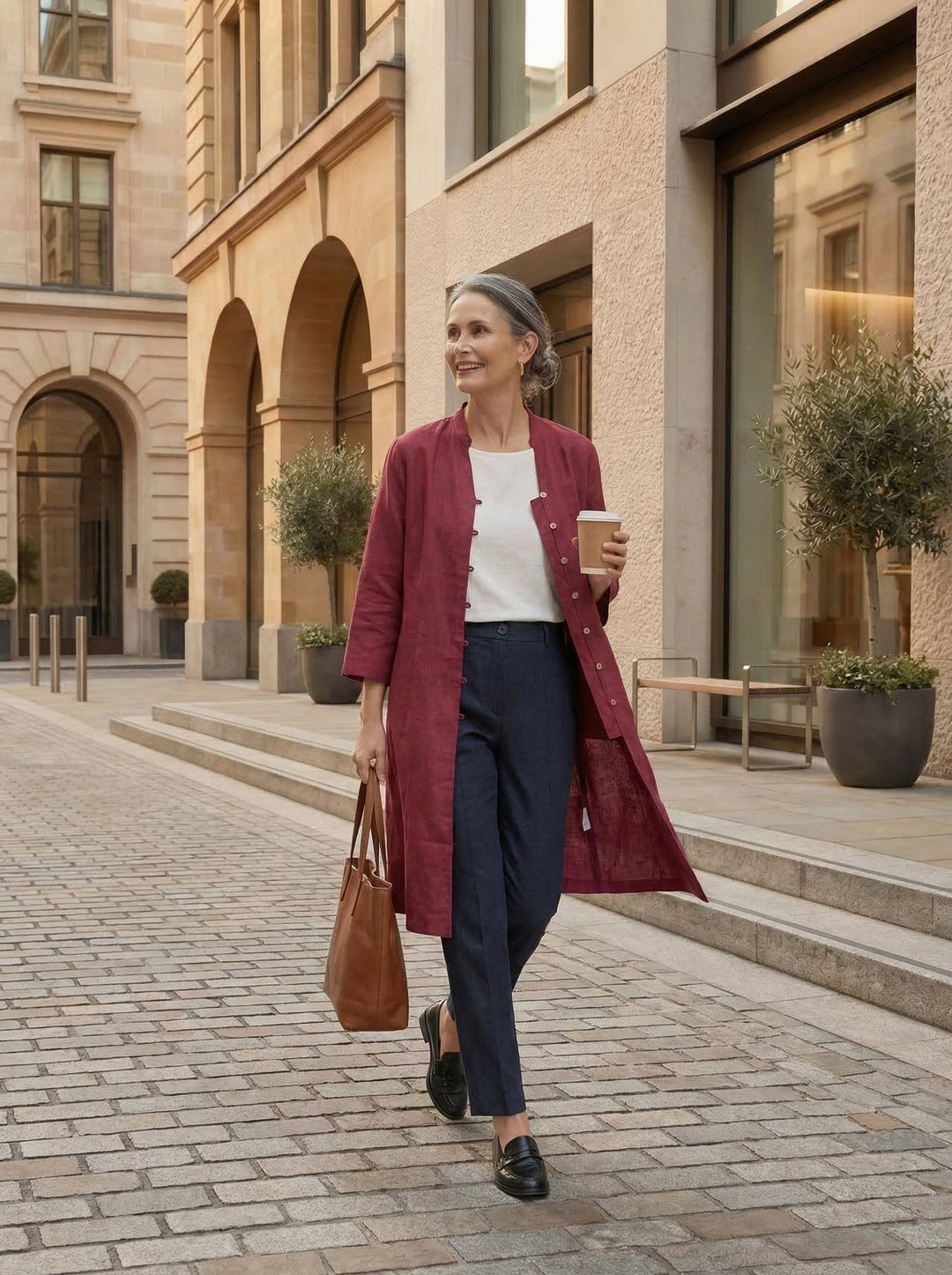 Linen Tailored Straight Cropped Pants LOGAN