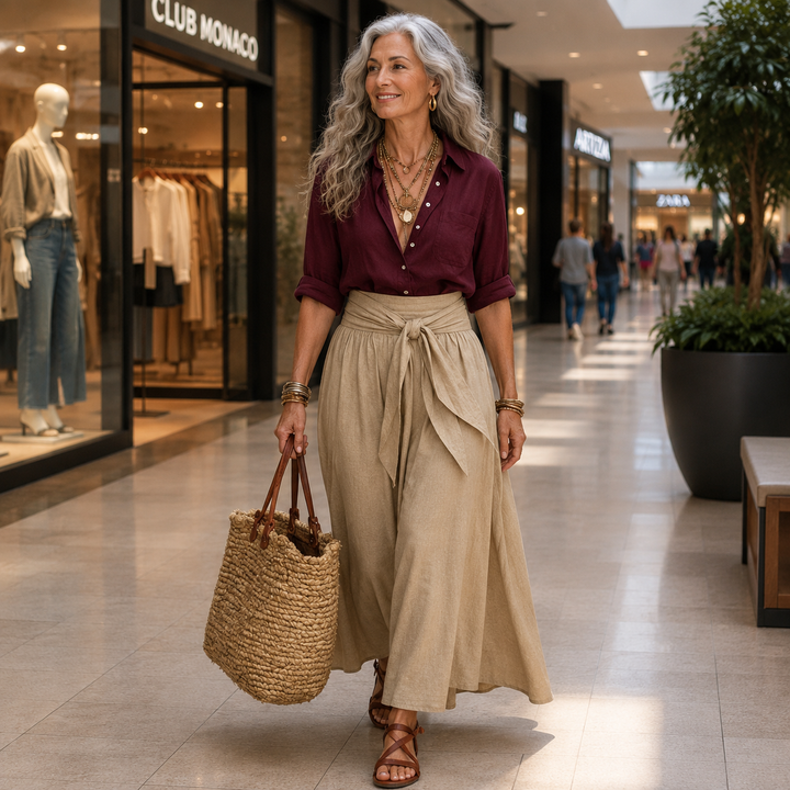 RIVER | Two-Piece Set: Black Top and Olive Green Midi Skirt