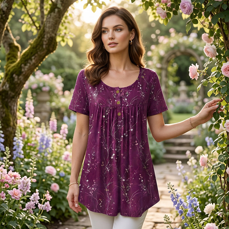 Women's Floral Print Pleated Tunic Top