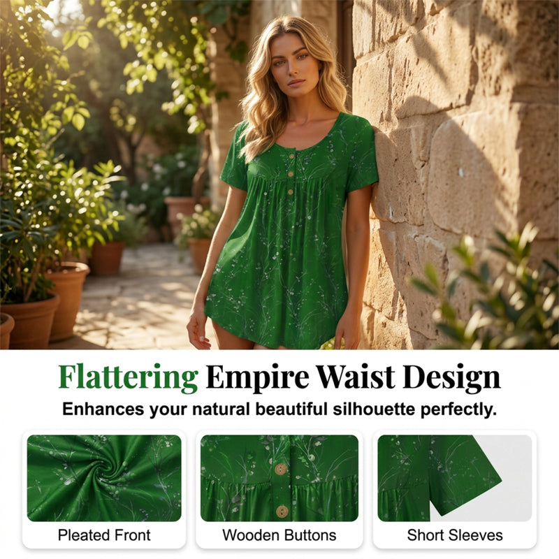 Women's Floral Print Pleated Tunic Top